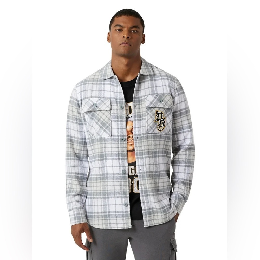 Dogg Supply by Snoop Dogg Men's Gray Plaid Flannel Shirt size large